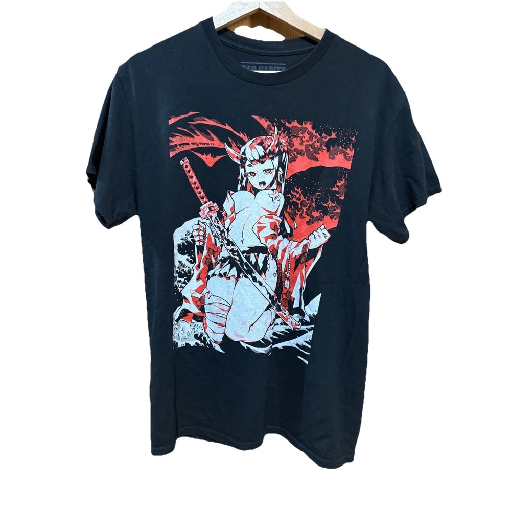 Bad Habits Katana Anime‎ Black Short Sleeve T-Shirt Size Medium EUC